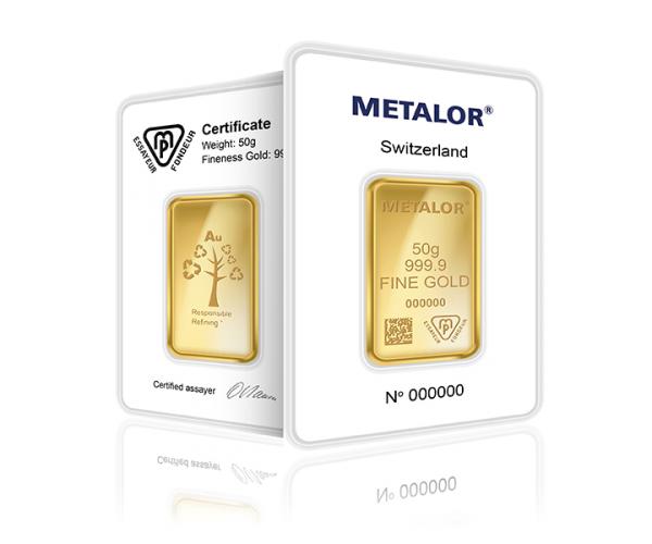 50 Gram Metalor Investment Gold Bar (999.9) image