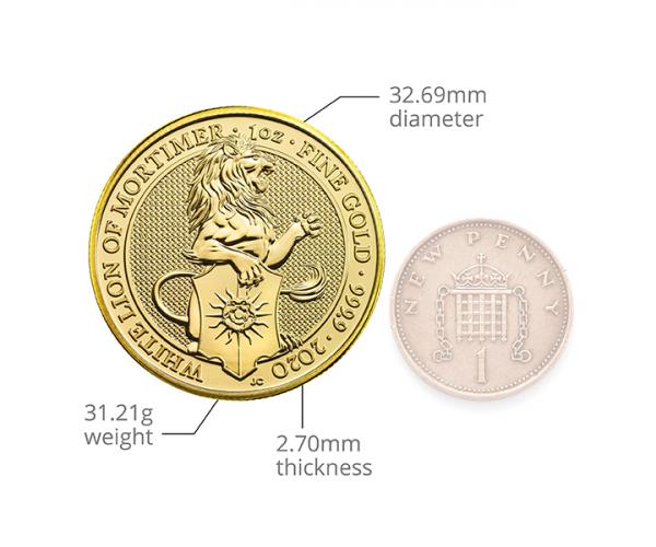 1 Oz Queen&#039;s Beast White Lion Of Mortimer Gold Coin image