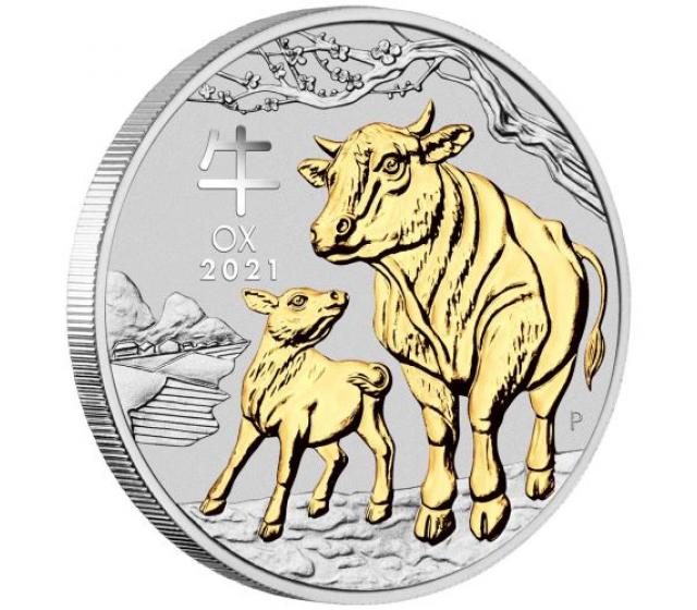 1 Ounce Year Of The Ox Silver Gilded Coin .999