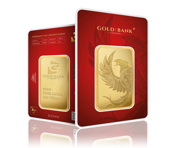 100 Gram Gold Bank Investment Gold Bar Phoenix Edition 999.9 image