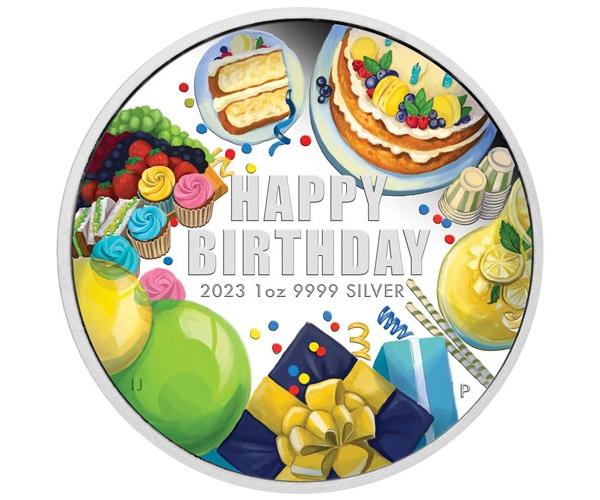 1 Oz Happy Birthday 2023 Coloured Silver Coin .999 image