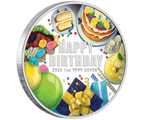 1 Oz Happy Birthday 2023 Coloured Silver Coin .999 image