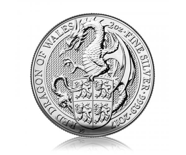 2 Oz Silver Queen&#039;s Beasts Red Dragon Of Wales (2017) image