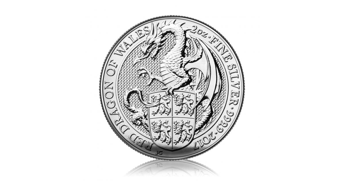 2 Ounce Silver Queen's Beasts Red Dragon Of Wales (2017)