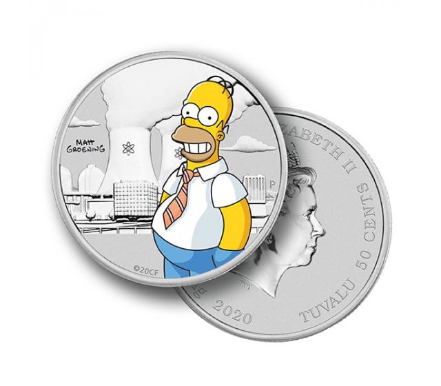 1 2 Ounce Homer Simpson Coloured Coin Silver In Card