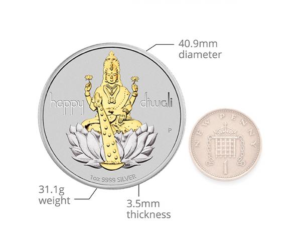 1 Oz Diwali Laxmi Gilded Medallion Silver Coin Gift Set image
