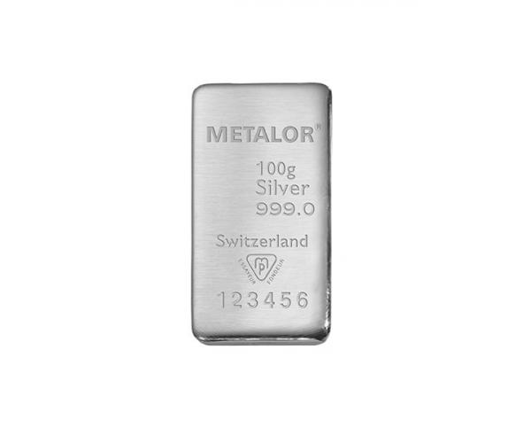 100 Gram Metalor Investment Silver Bar .999 image
