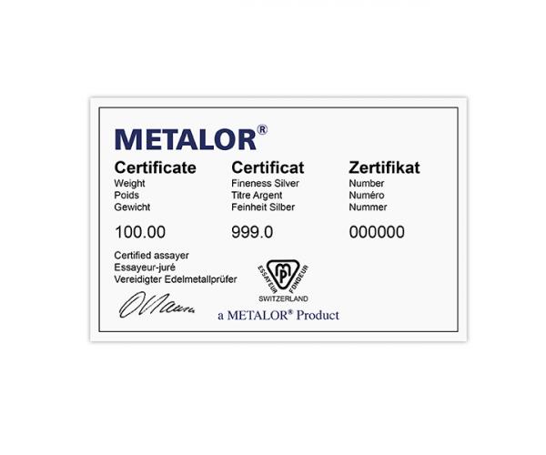 100 Gram Metalor Investment Silver Bar .999 image