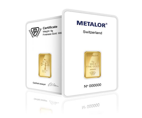 5 Gram Metalor Investment Gold Bar (999.9) image