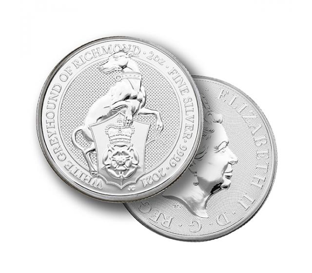 2 oz The Queen's Beast White Grey Hound Of Richmond 2021 Silver